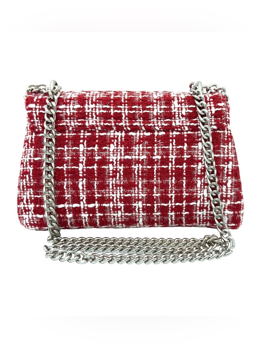Badgley Mischka Red and White Tweed Chain Shoulder Bag NWT Retail $129 - Picture 4 of 4